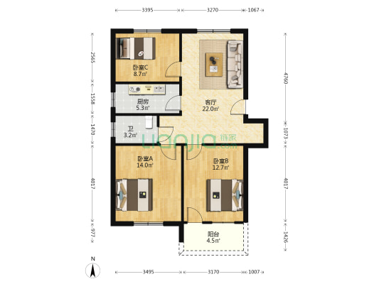 供电局宿舍 3室1厅1卫 70平方