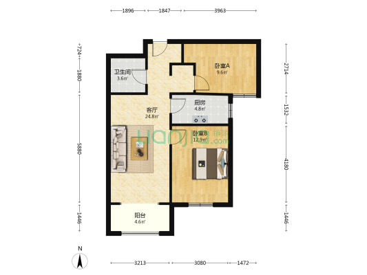 出售牛津花园2居室 楼层好采光无遮挡-户型图
