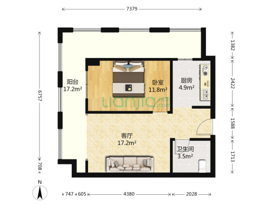 峰尚国际 1室1厅1卫 70平方