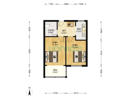 芙蓉山庄小区 2室1厅1卫 56平方