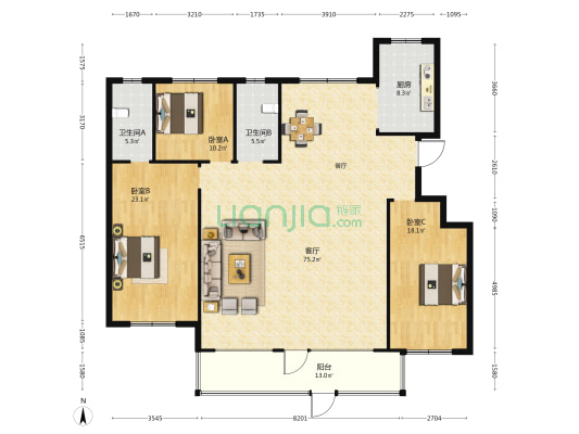 恒信·安顺府 3室1厅2卫 175平方
