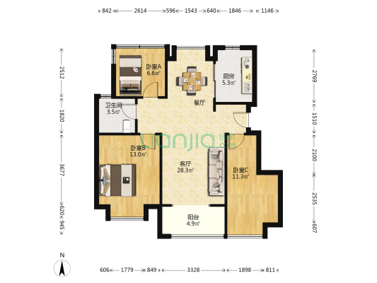 皖投新悦里 3室1厅1卫 93平方