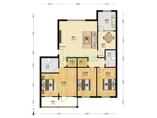 中国科学院兰州分科苑四区 3室2厅2卫 130平方