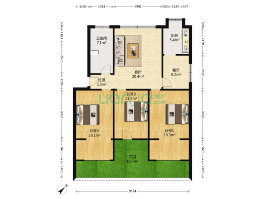 公交公司家属院 3室2厅1卫 130平方