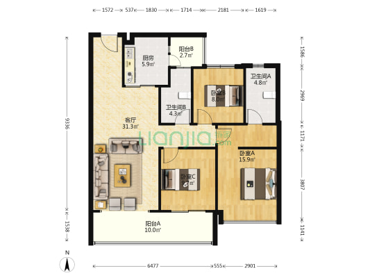 中海麓湖公馆 3室1厅2卫 116平方