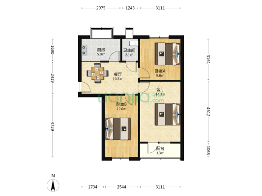 伊河路110号院 2室2厅1卫 71平方