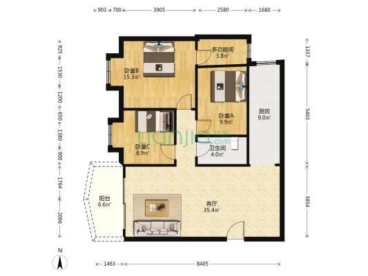 雅居苑 4室1厅1卫 93平方