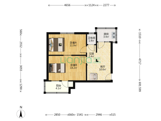 民安路38号 2室1厅1卫 54平方