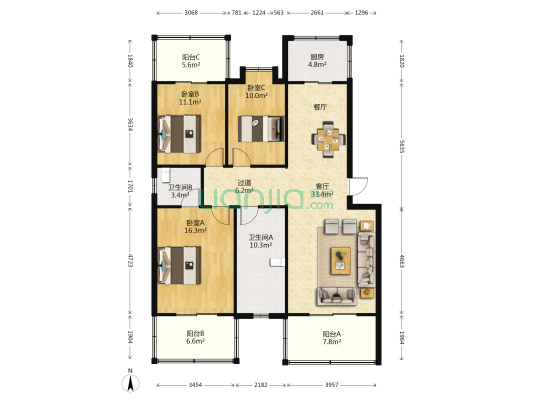 丈八沟碧水源 3室1厅2卫 128平方