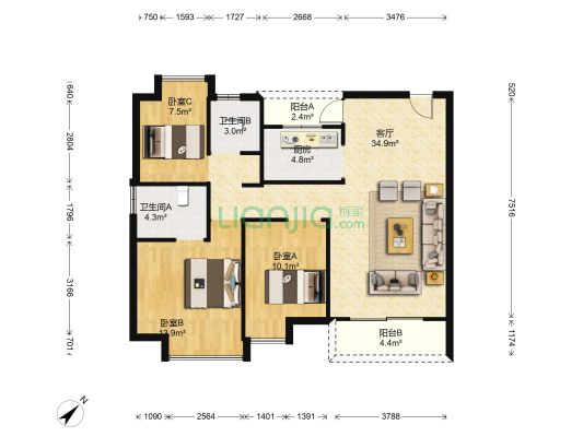 汇晖名苑 3室1厅2卫 99平方
