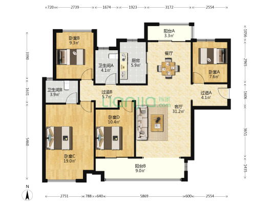 中海阅溪府 4室1厅2卫 141平方