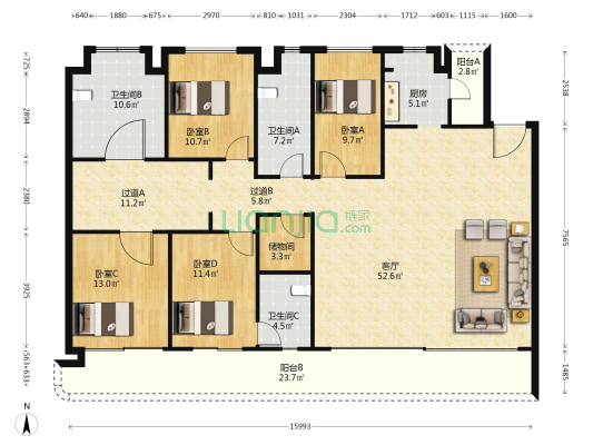 万科十七英里江入园 4室1厅3卫 192平方