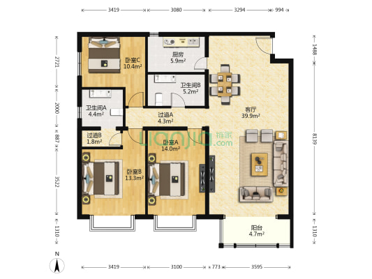 丽水湾畔家园 3室1厅2卫 146平方