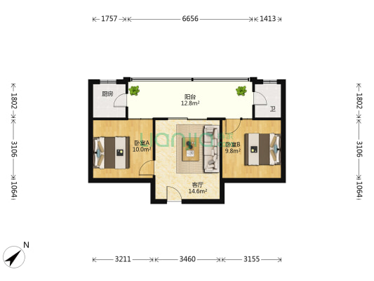 府青巷6号 2室1厅1卫 64平方