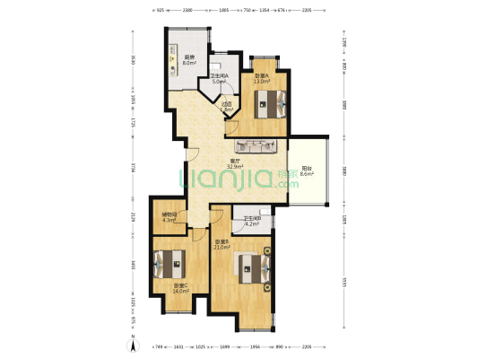 名都华庭 3室1厅2卫 141平方