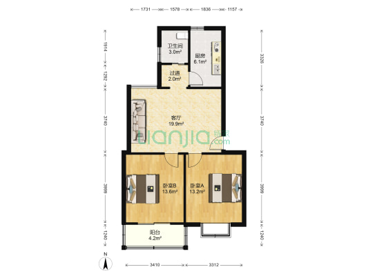 阳光世纪园 2室1厅1卫 80平方