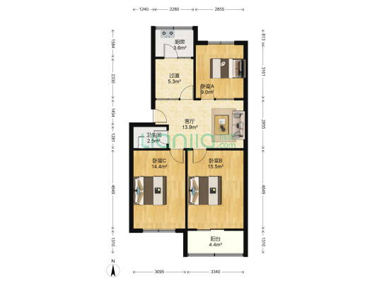 农业资源中心生活区 3室1厅1卫 85平方