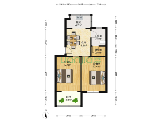 煤建五处康馨社区 2室1厅1卫 59平方