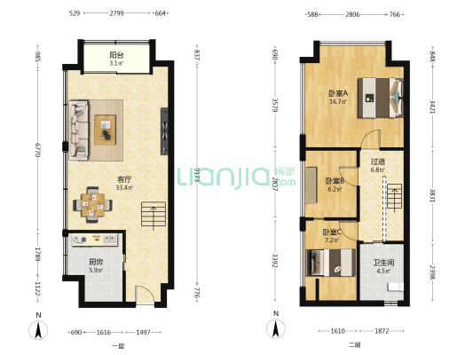 中安商贸园 3室1厅1卫 65平方