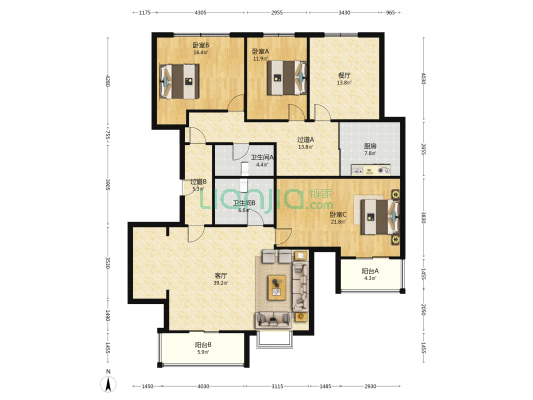中高楼层 采光好 无尾款 两套房子打通 大平层-户型图