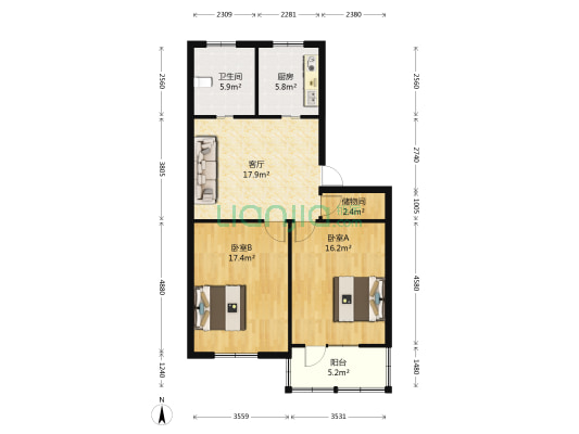 虹桥综合楼 2室1厅1卫 79平方