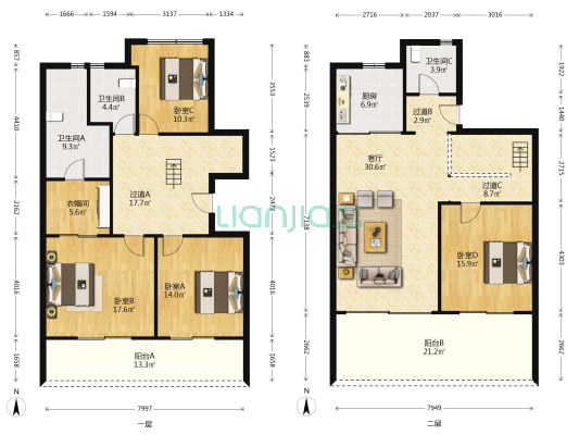 晓月澄庐 4室1厅3卫 194平方
