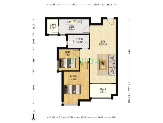 恒大首府 2室1厅1卫 89平方