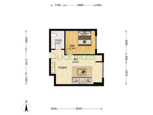 富有大厦 1室1厅1卫 64平方