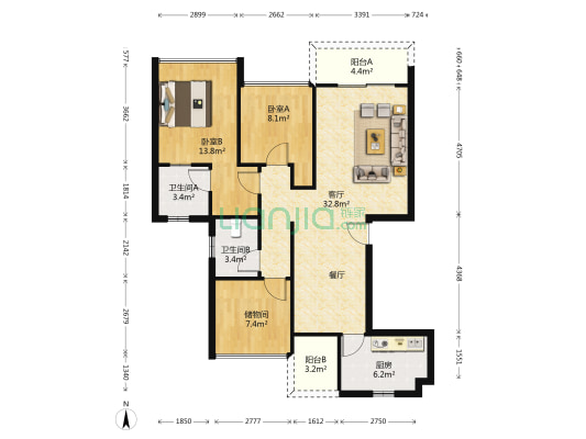 光大景湖荣郡 2室1厅2卫 100平方