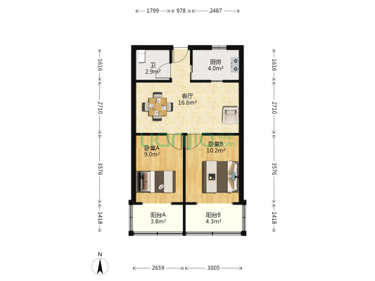 镇安社区贺丞新村 2室1厅1卫 59平方