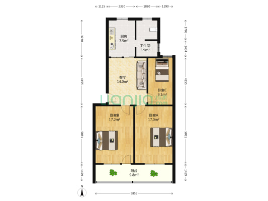 碧堂庙小区 3室1厅1卫 95平方