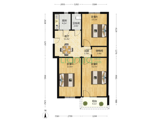 梨花巷3号 3室1厅1卫 85平方