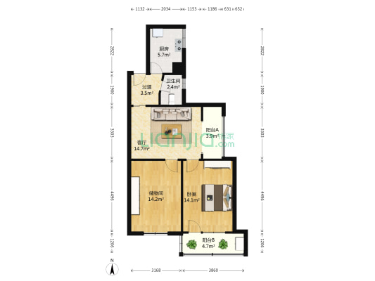 湖南省人民政府机关韭菜园住宅 1室1厅1卫 71平方