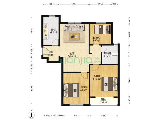书香蔓城 3室1厅1卫 95平方