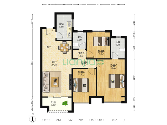 雅居乐翰林雅郡 3室1厅2卫 115平方