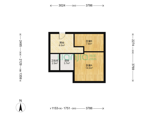 龙狮桥菜市场 2室0厅1卫 45平方