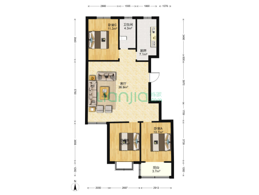 慧馨园 3室1厅1卫 117平方