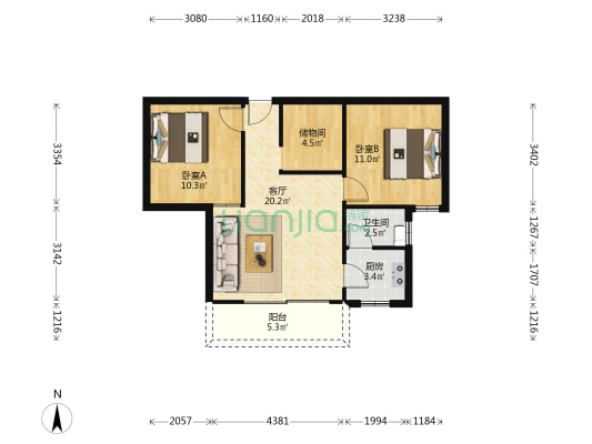 怡和金领苑 2室1厅1卫 75平方