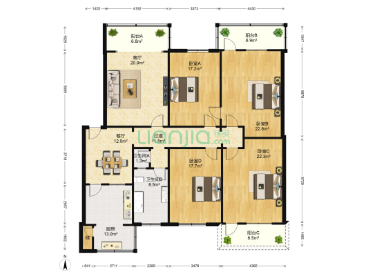 点将台街56号院 4室2厅2卫 170平方