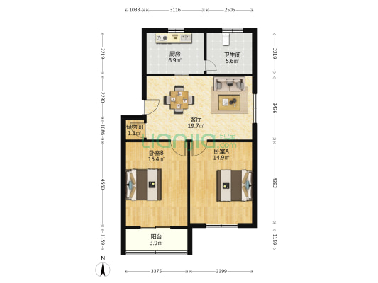 山鑫公寓 2室1厅1卫 84平方
