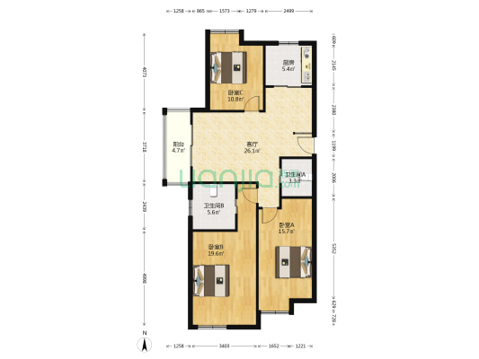 金域蓝湾二区 3室1厅2卫 116平方