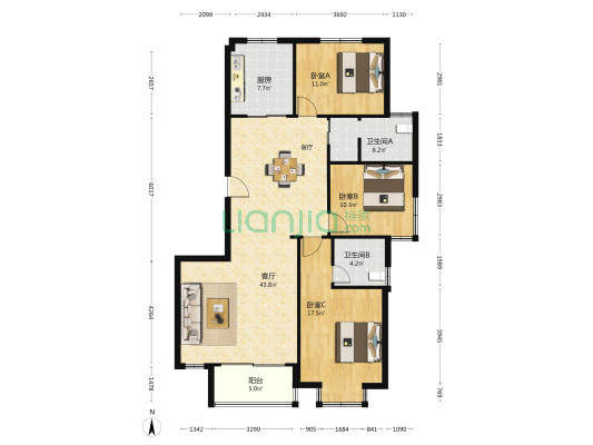 银桂苑 3室1厅2卫 141平方