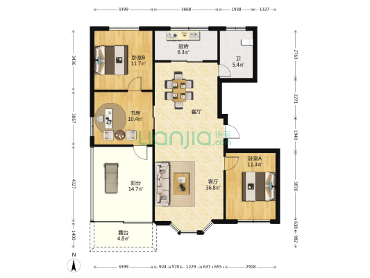 水郡蓝湾 3室1厅1卫 103平方