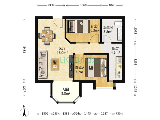 心海假日 2室1厅1卫 63平方