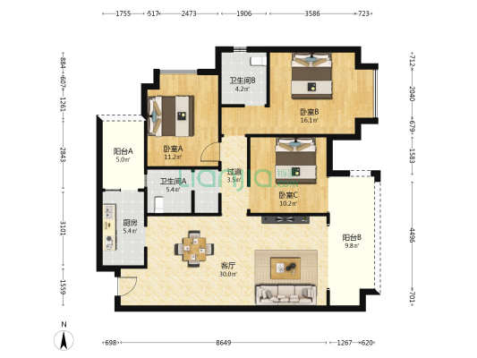精华悦荣府 3室1厅2卫 119平方