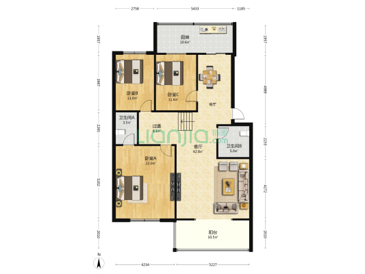 汾河一坝二里半宿舍 3室1厅2卫 146平方
