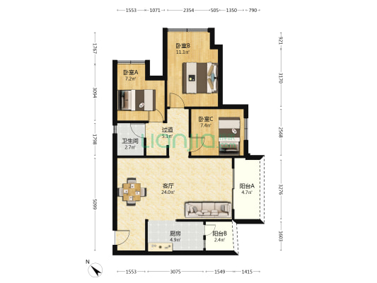 金科集美城 3室1厅1卫 89平方