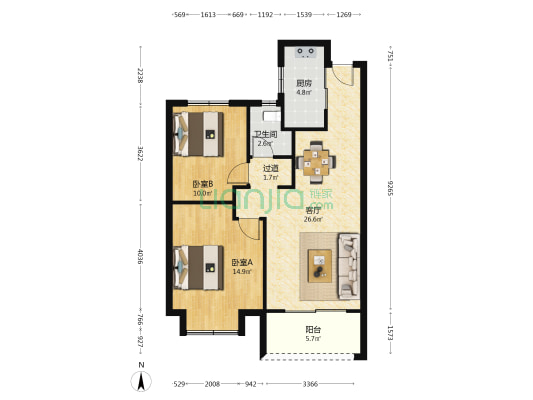 盛泰嘉园三期 2室1厅1卫 90平方