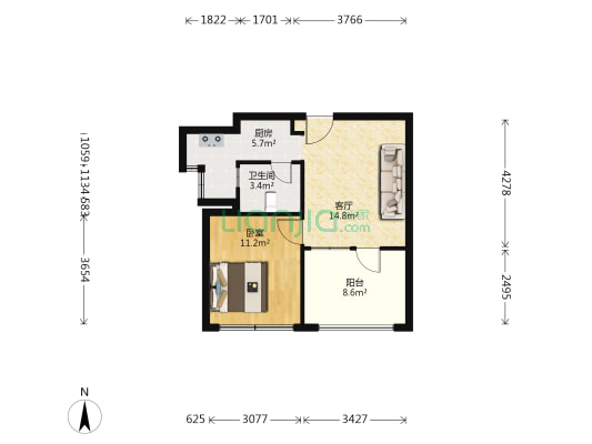 钱江国际广场 1室1厅1卫 54平方