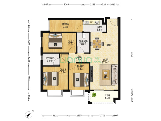鑫邦华府 3室1厅2卫 109平方